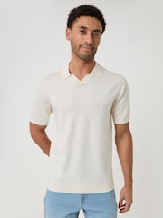 Threadbare Cream Knitted Trophy Neck Polo Shirt - Image 1 of 4