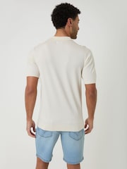 Threadbare Cream Knitted Trophy Neck Polo Shirt - Image 2 of 4
