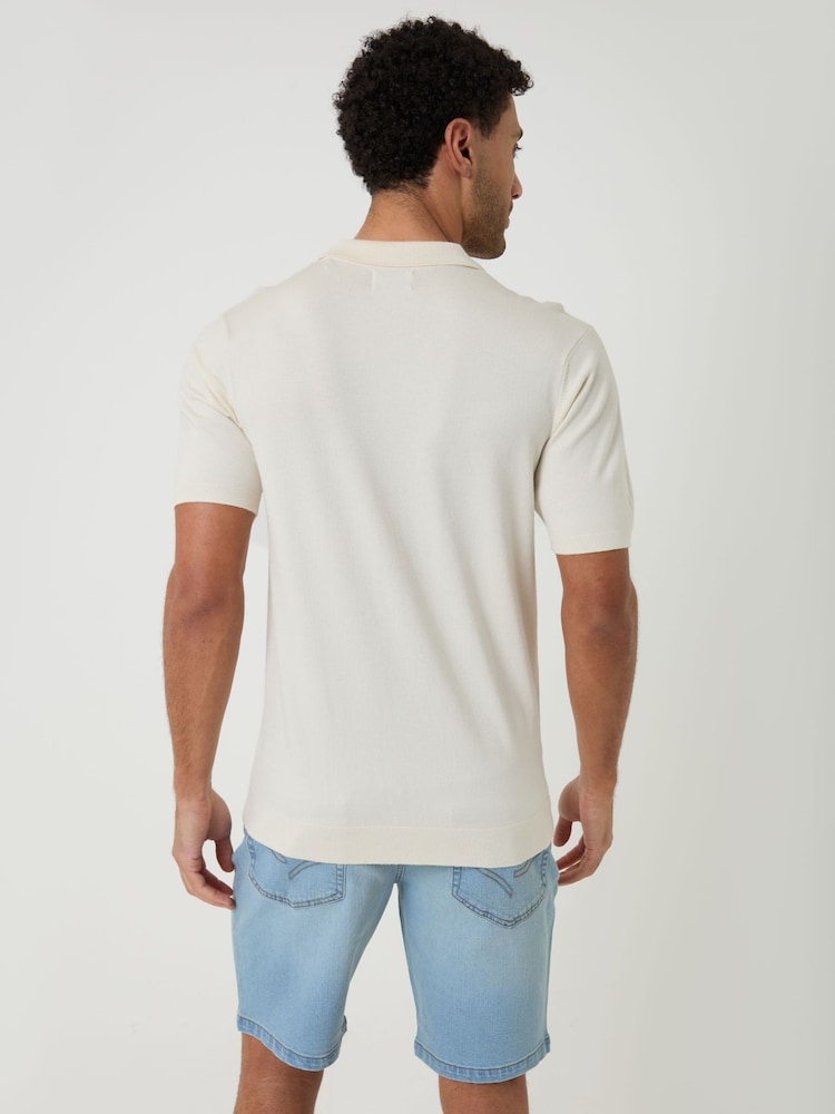 Threadbare Cream Knitted Trophy Neck Polo Shirt - Image 2 of 4