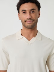 Threadbare Cream Knitted Trophy Neck Polo Shirt - Image 3 of 4