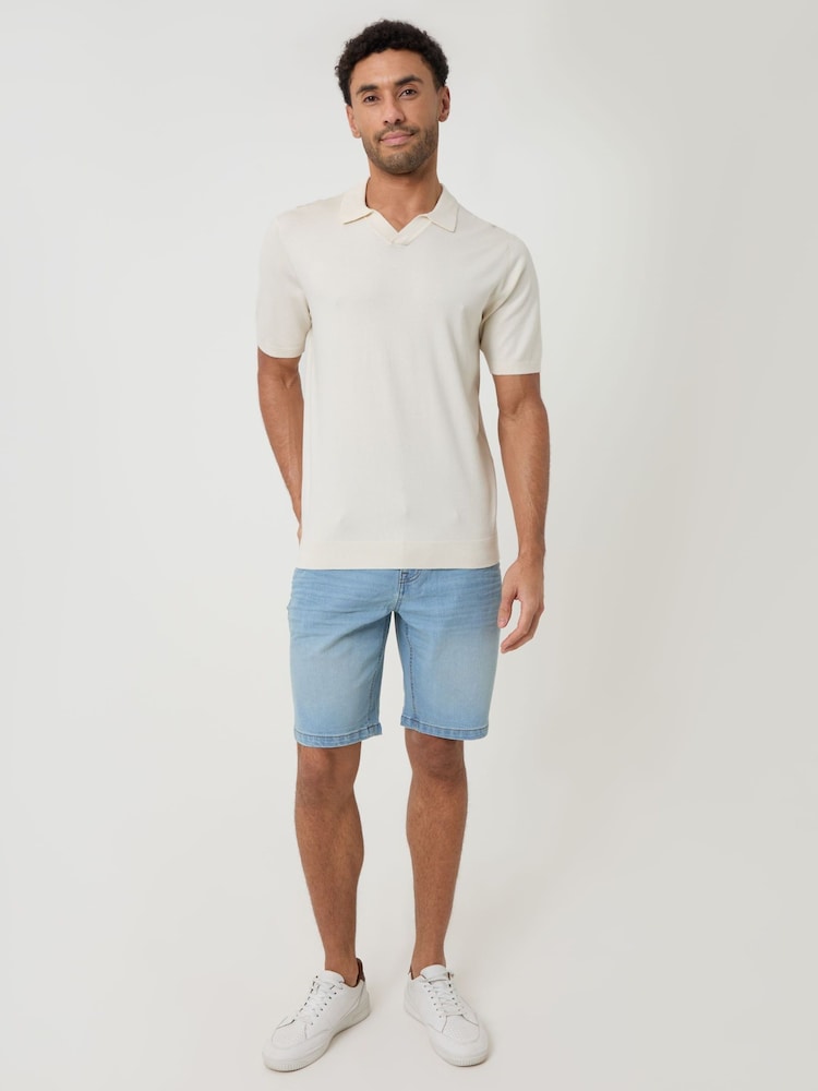 Threadbare Cream Knitted Trophy Neck Polo Shirt - Image 4 of 4