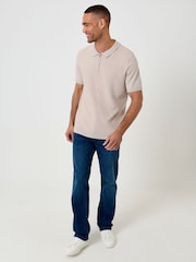 Marrón - Threadbare Textured Knit Quarter Zip Polo Shirt - Imagen 3 de 5