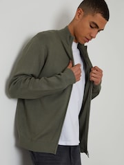 Threadbare Green Zip-Through Funnel Neck Knitted Cardigan - Image 1 of 5