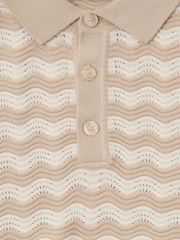Natural - Threadbare Wavy Stripe Textured Knitted Polo Shirt - Imagen 5 de 5