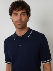 Threadbare Blue Knitted Short Sleeve Polo Shirt - Image 3 of 4