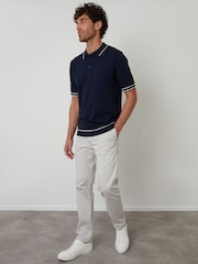 Threadbare Blue Knitted Short Sleeve Polo Shirt - Image 4 of 4