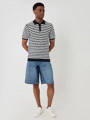 Azul - Threadbare Wavy Stripe Textured Knitted Polo Shirt - Imagen 4 de 5