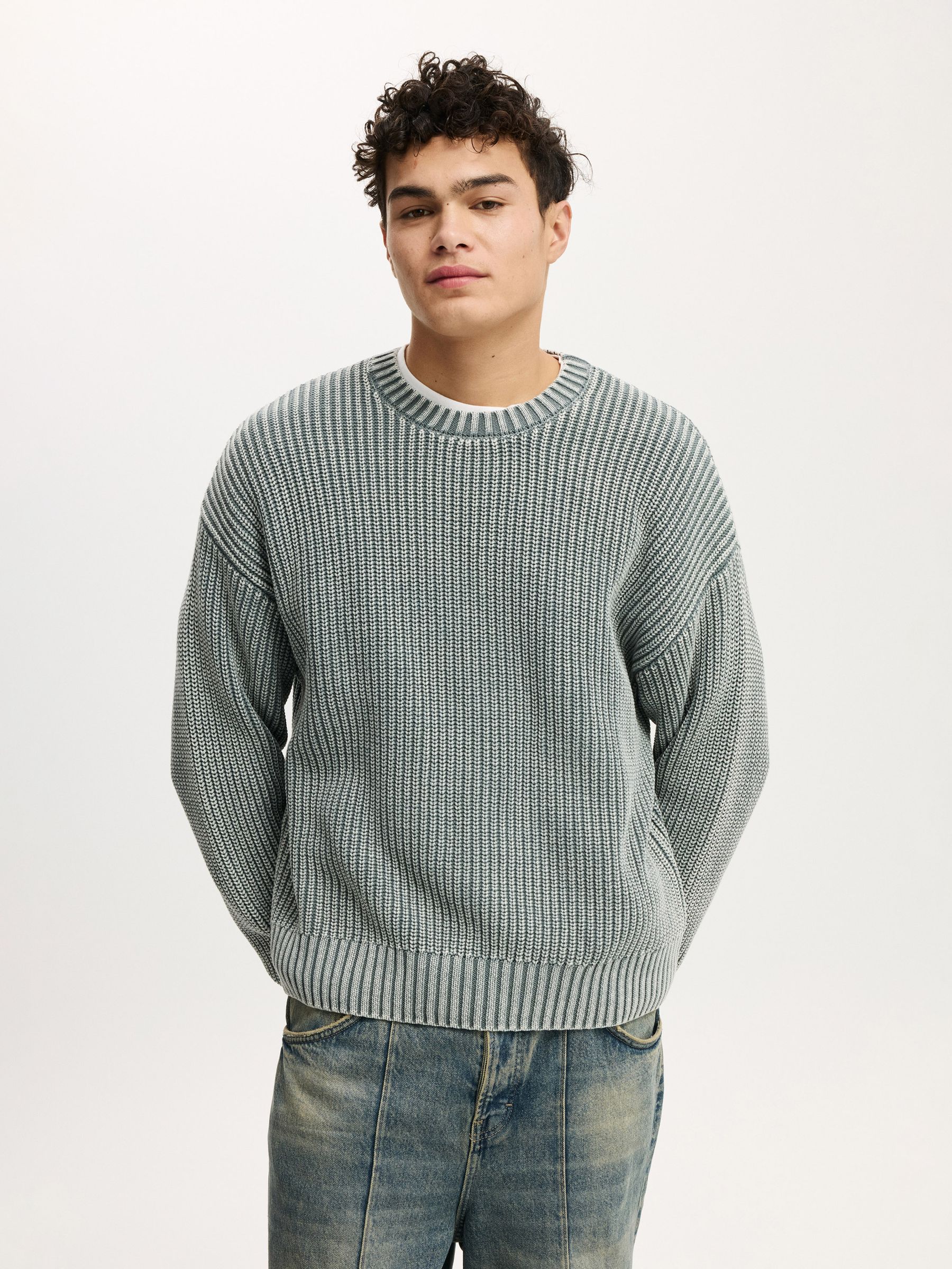 Buy Cotton On Grey Washed Box Fit Crew Neck Knit Jumper from Next