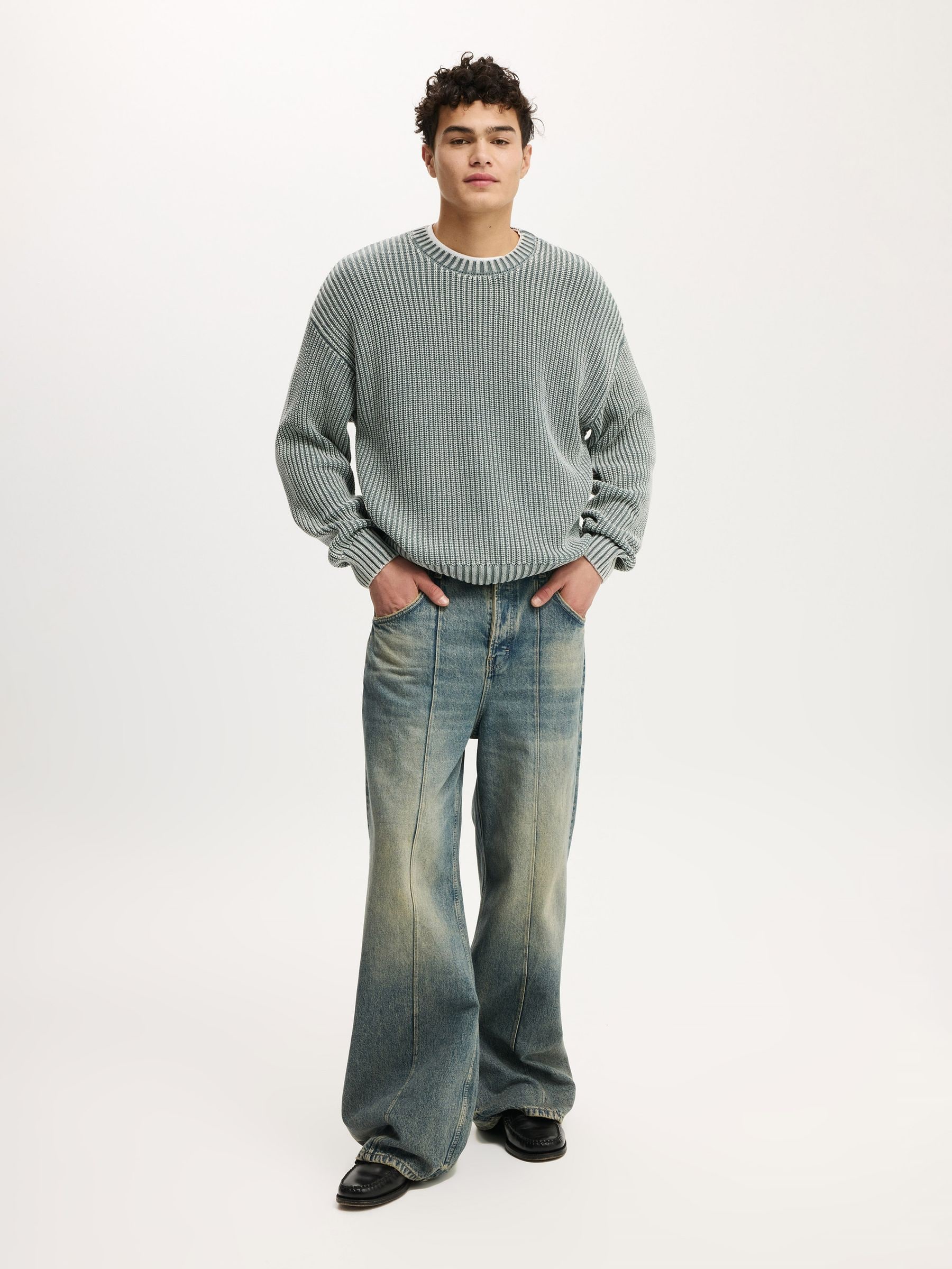 Buy Cotton On Washed Teal Box Fit Crew Neck Knit Jumper from the