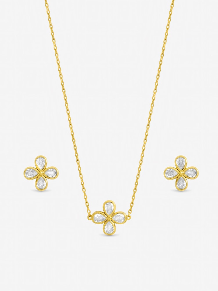 Jon Richard Gold Tone Crystal Flower Bridal Set Gift Box - Image 1 of 2