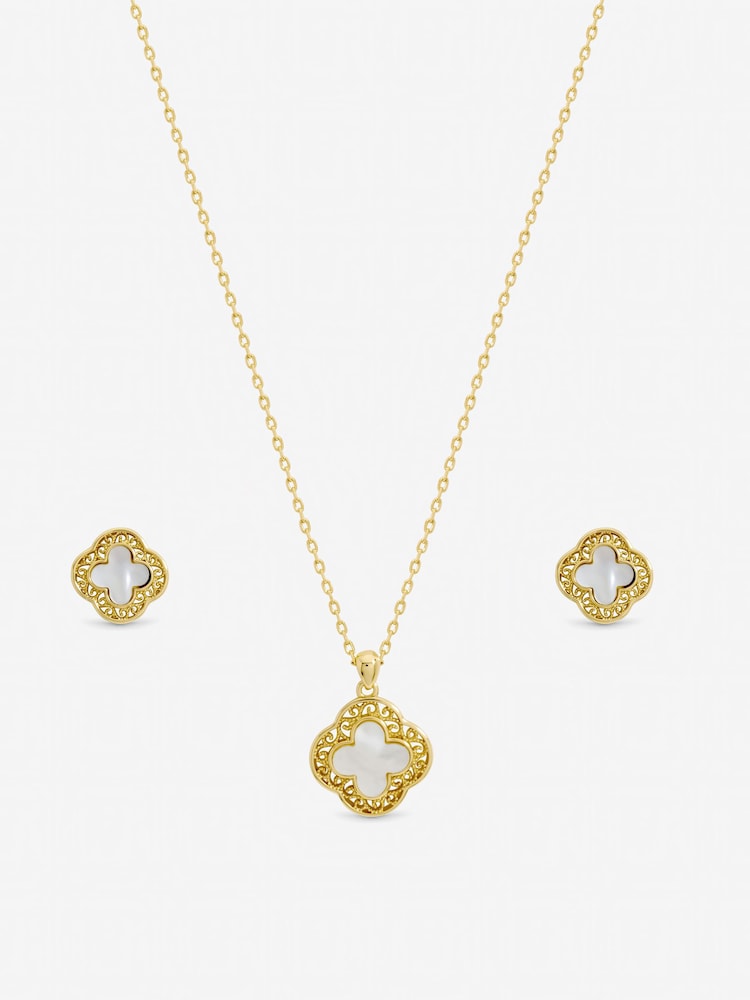 Jon Richard Gold Tone Filigree and Mother of Pearl Clover Set Gift Box - Image 1 of 2