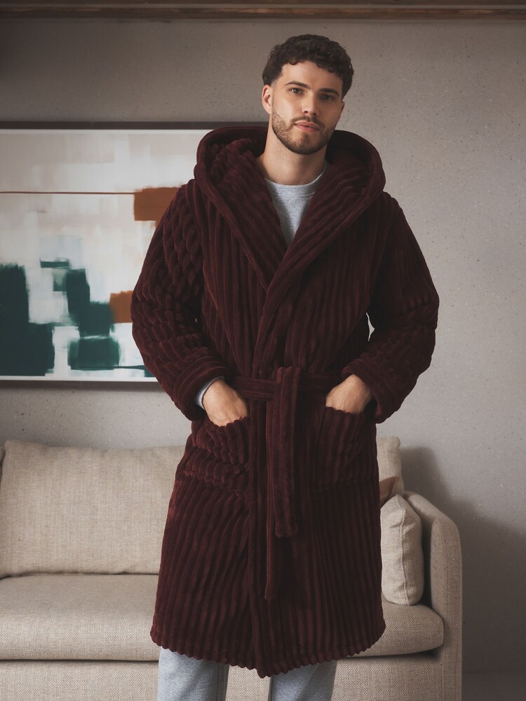 Burgundy Red Ribbed Dressing Gown - Image 1 of 7 Burgundy Red Ribbed Dressing Gown - Image 1 of 7