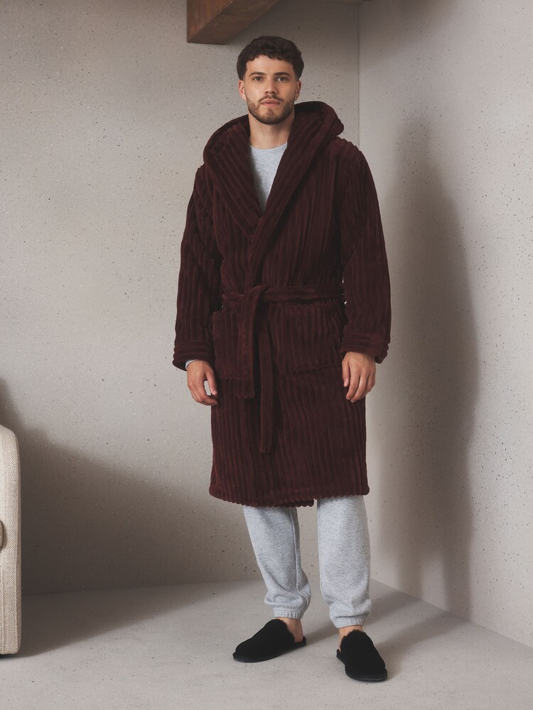 Burgundy Red Ribbed Dressing Gown - Image 2 of 7 Burgundy Red Ribbed Dressing Gown - Image 2 of 7
