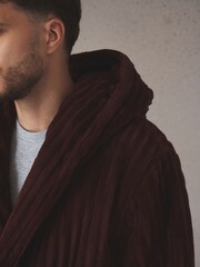 Burgundy Red Ribbed Dressing Gown - Image 5 of 7