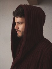 Burgundy Red Ribbed Dressing Gown - Image 6 of 7