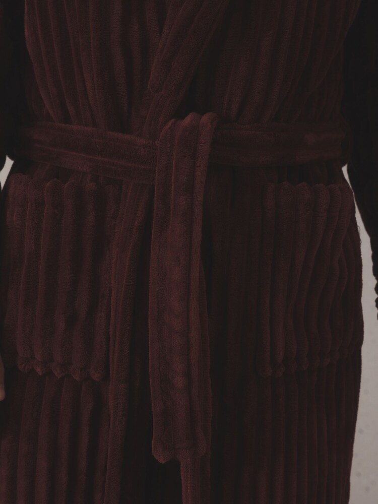 Burgundy Red Ribbed Dressing Gown - Image 7 of 7 Burgundy Red Ribbed Dressing Gown - Image 7 of 7