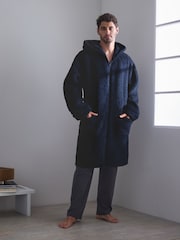 Navy Blue Zip Through Borg Dressing Gown - Image 1 of 8