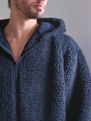 Navy Blue Zip Through Borg Dressing Gown - Image 3 of 8
