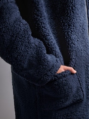 Navy Blue Zip Through Borg Dressing Gown - Image 4 of 8