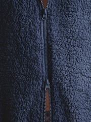 Navy Blue Zip Through Borg Dressing Gown - Image 5 of 8