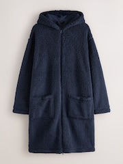 Navy Blue Zip Through Borg Dressing Gown - Image 6 of 8