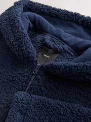 Navy Blue Zip Through Borg Dressing Gown - Image 7 of 8