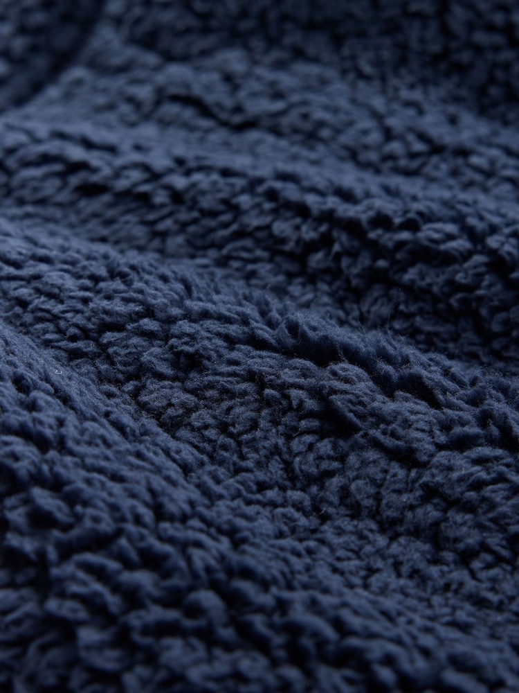 Navy Blue Zip Through Borg Dressing Gown - Image 8 of 8