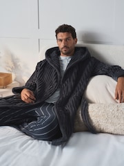 Slate Grey Ribbed Dressing Gown - Image 1 of 5