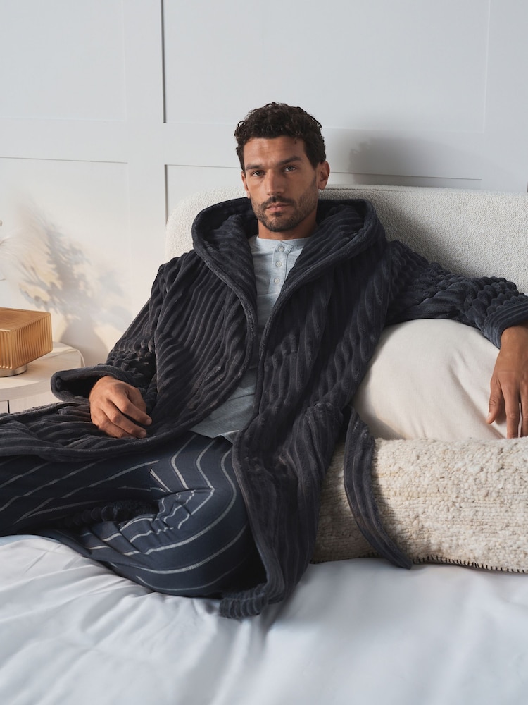 Slate Grey Ribbed Dressing Gown - Image 1 of 5