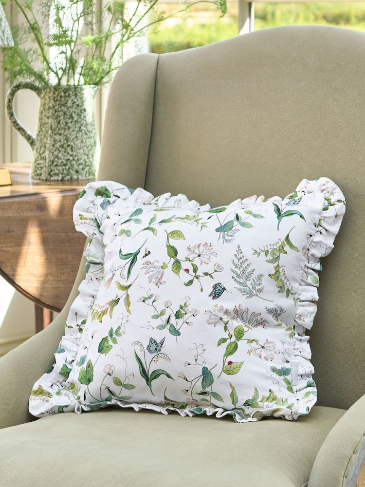 Sophie Allport Off White Wild Floral Frill Edge Cushion - Image 1 of 3