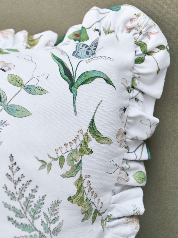 Sophie Allport Off White Wild Floral Frill Edge Cushion - Image 2 of 3
