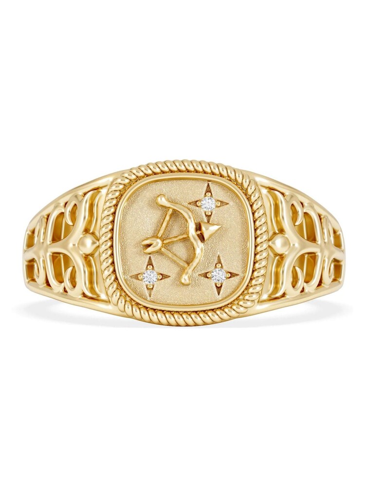 The Diamond Store White Sagittarius Zodiac 0.01ct Lab Diamond Signet Ring in 18K Gold Vermeil - Image 4 of 4