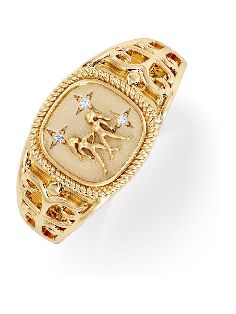 The Diamond Store Gemini Zodiac 0.01ct Lab Diamond Signet Ring in 18K Gold Vermeil - Image 1 of 6