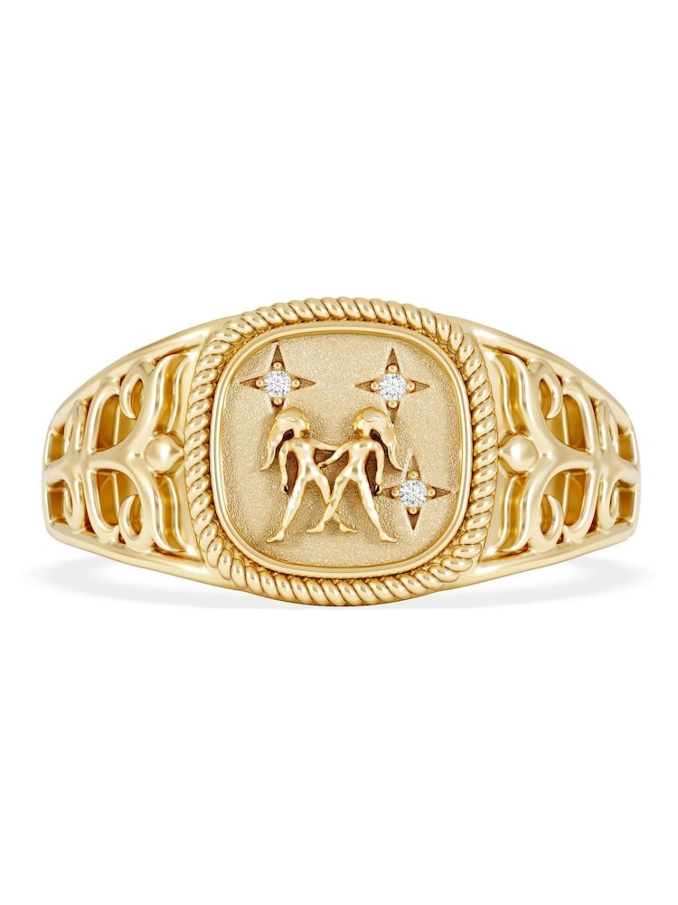 The Diamond Store Gemini Zodiac 0.01ct Lab Diamond Signet Ring in 18K Gold Vermeil - Image 2 of 6