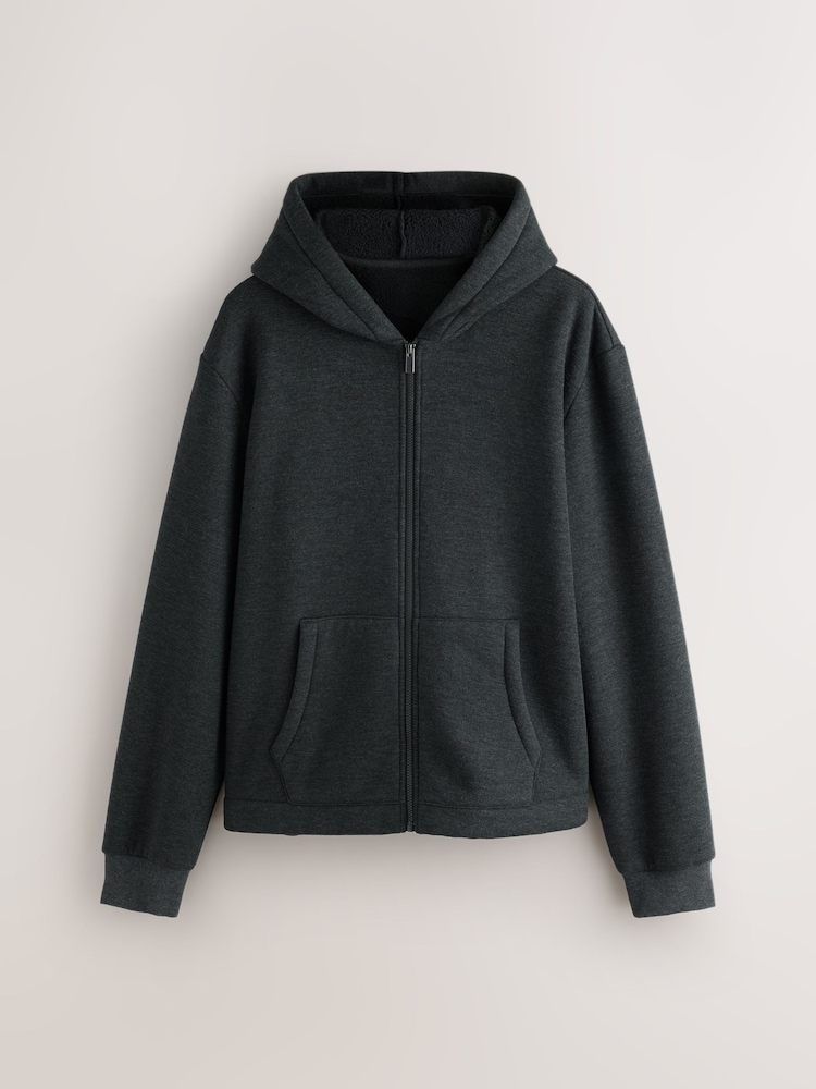 Gris anthracite - Zip à travers - Supersoft Borg Lined Hoodie - Image 1 de 3 Gris anthracite - Zip à travers - Supersoft Borg Lined Hoodie - Image 1 de 3
