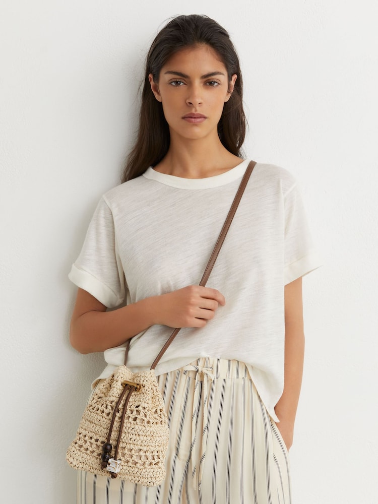 Reiss Natural Esme Raffia-Effect Mini Crossbody Bag - Image 1 of 6 Reiss Natural Esme Raffia-Effect Mini Crossbody Bag - Image 1 of 6