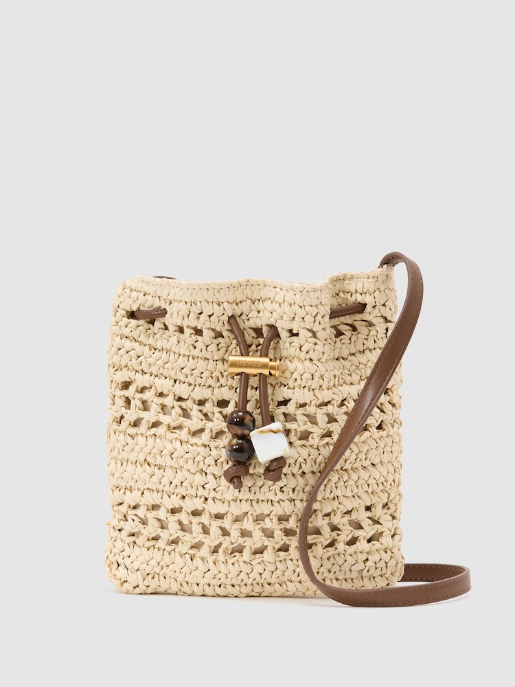 Reiss Natural Esme Raffia-Effect Mini Crossbody Bag - Image 2 of 6 Reiss Natural Esme Raffia-Effect Mini Crossbody Bag - Image 2 of 6