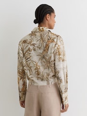 Reiss Neutral Cece Cotton Safari-Print Tie-Front Shirt - Image 5 of 6