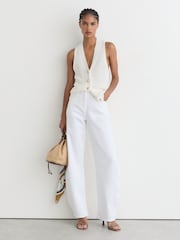 Reiss White Robin Linen Button-Through Knitted Waistcoat - Image 1 of 7