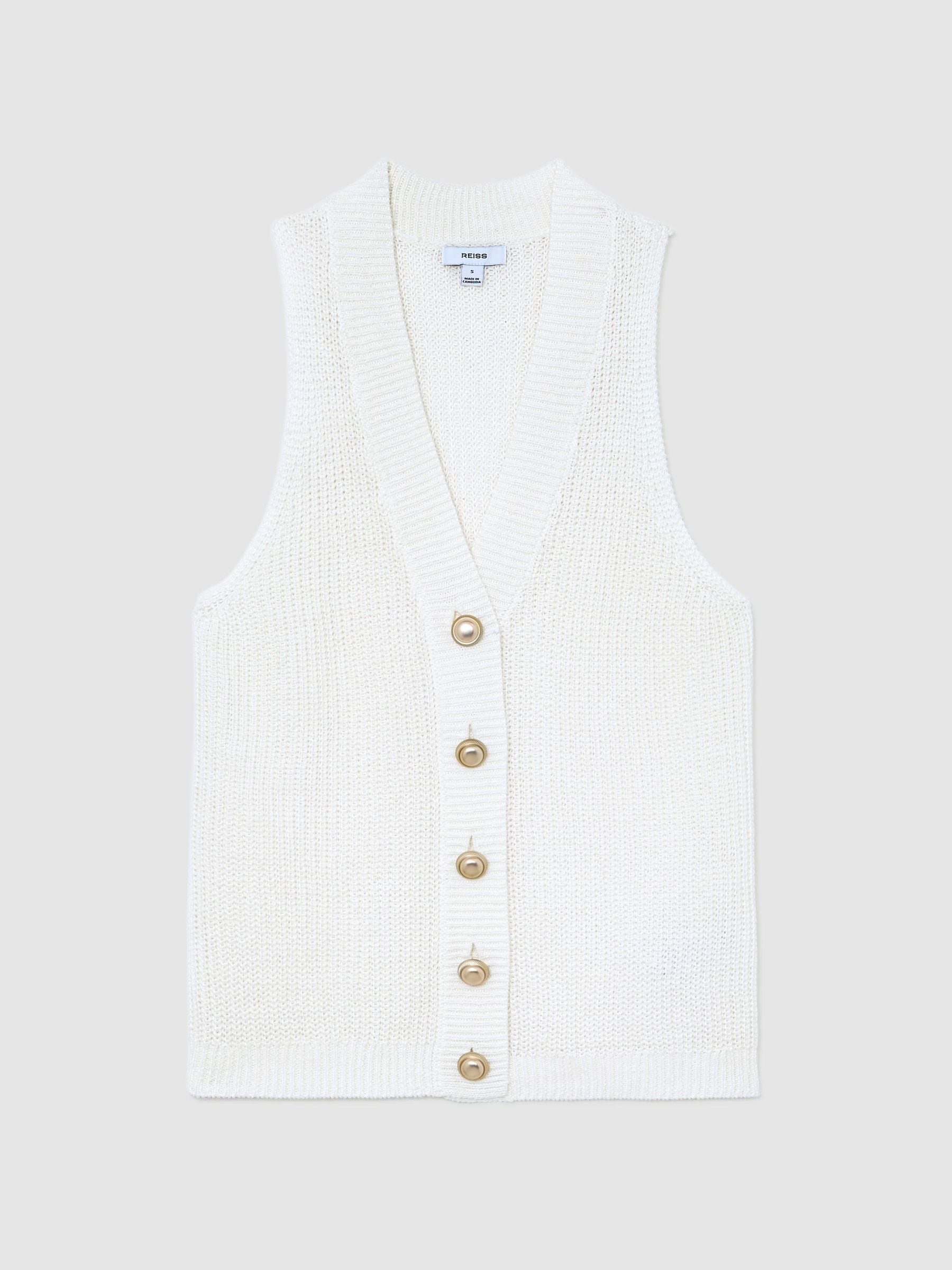 Buy Reiss White Robin Linen Button-Through Knitted Waistcoat from