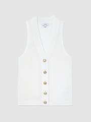 Reiss White Robin Linen Button-Through Knitted Waistcoat - Image 2 of 7
