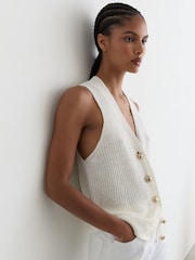 Reiss White Robin Linen Button-Through Knitted Waistcoat - Image 3 of 7