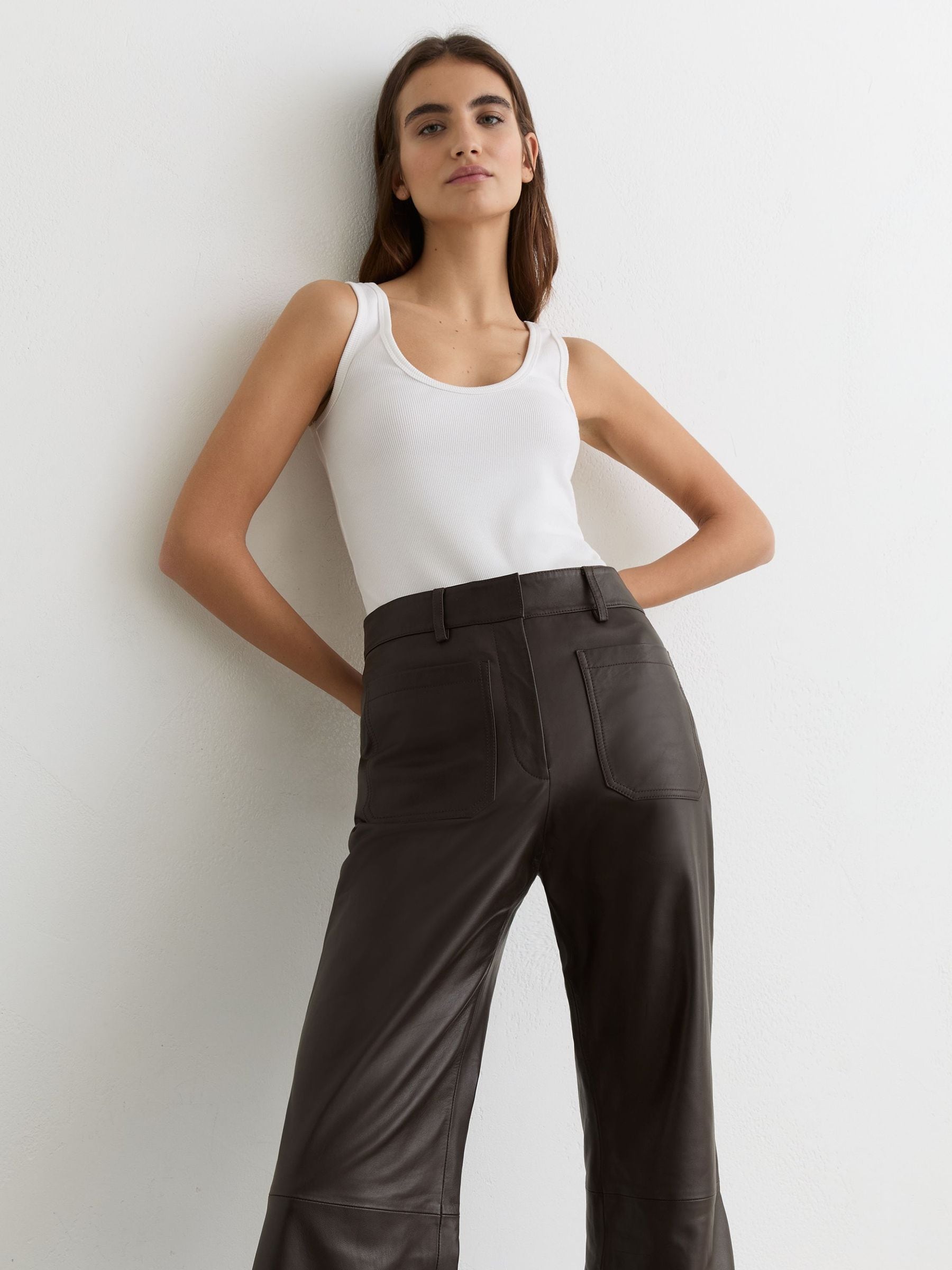 Next：日本 チョコレートブラウン - Reiss Priya レザーパッチポケット