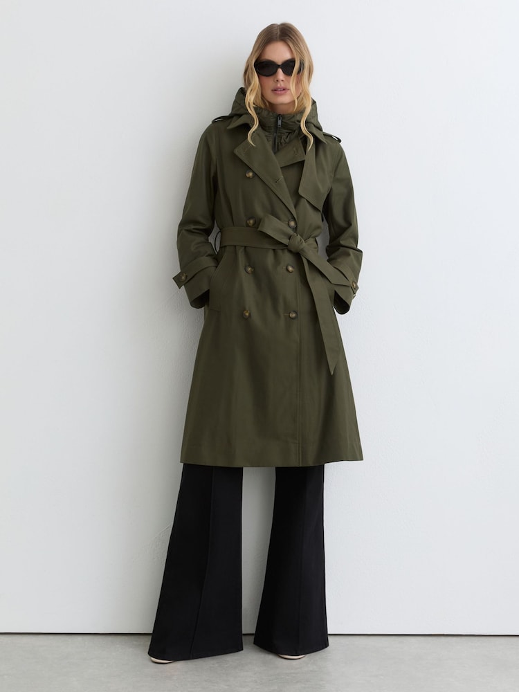 Reiss Khaki Green Azura Hooded Insert Trench Coat - Image 1 of 7