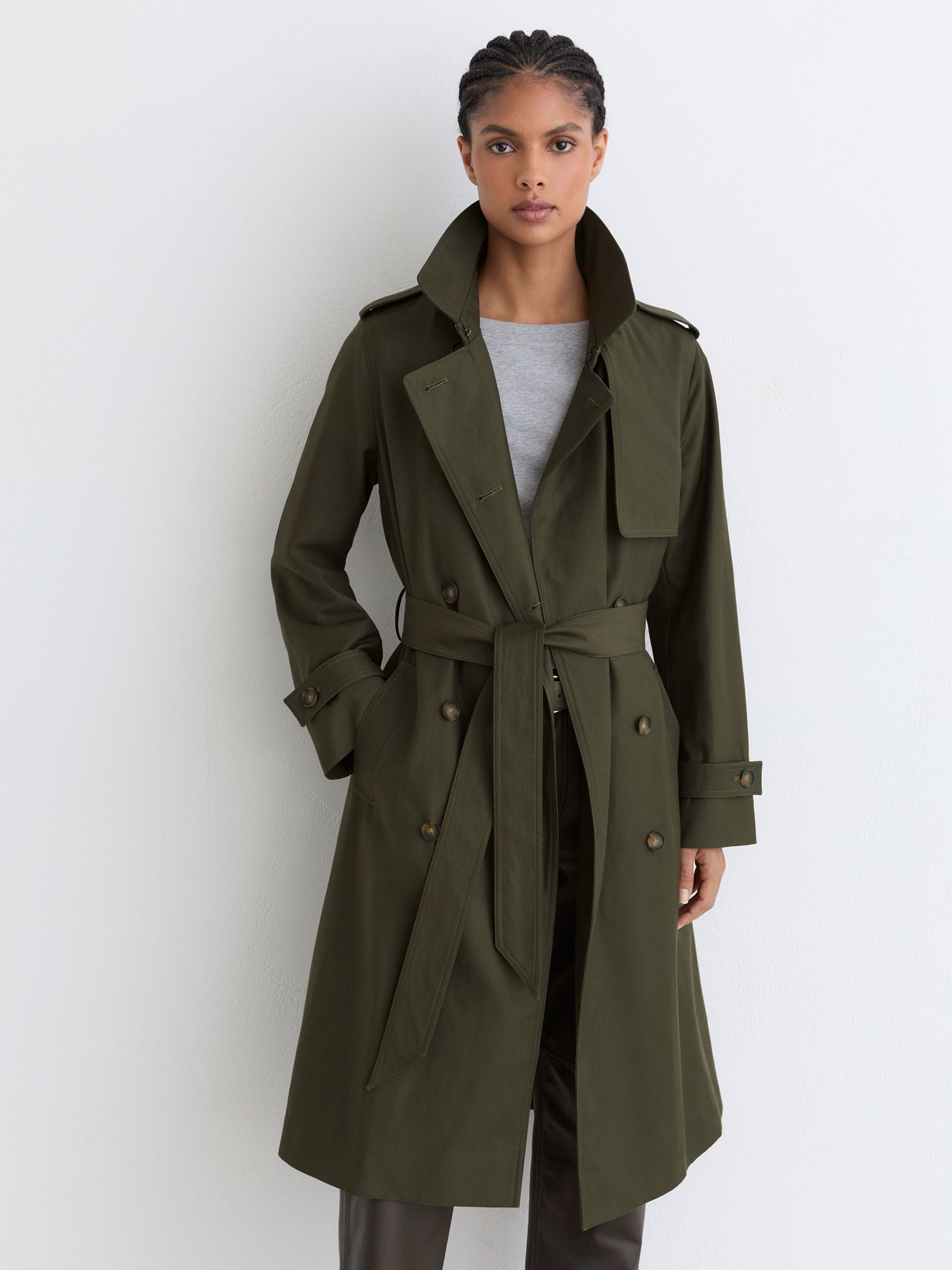 Buy Reiss Khaki Green Azura Hooded Insert Trench Coat from the