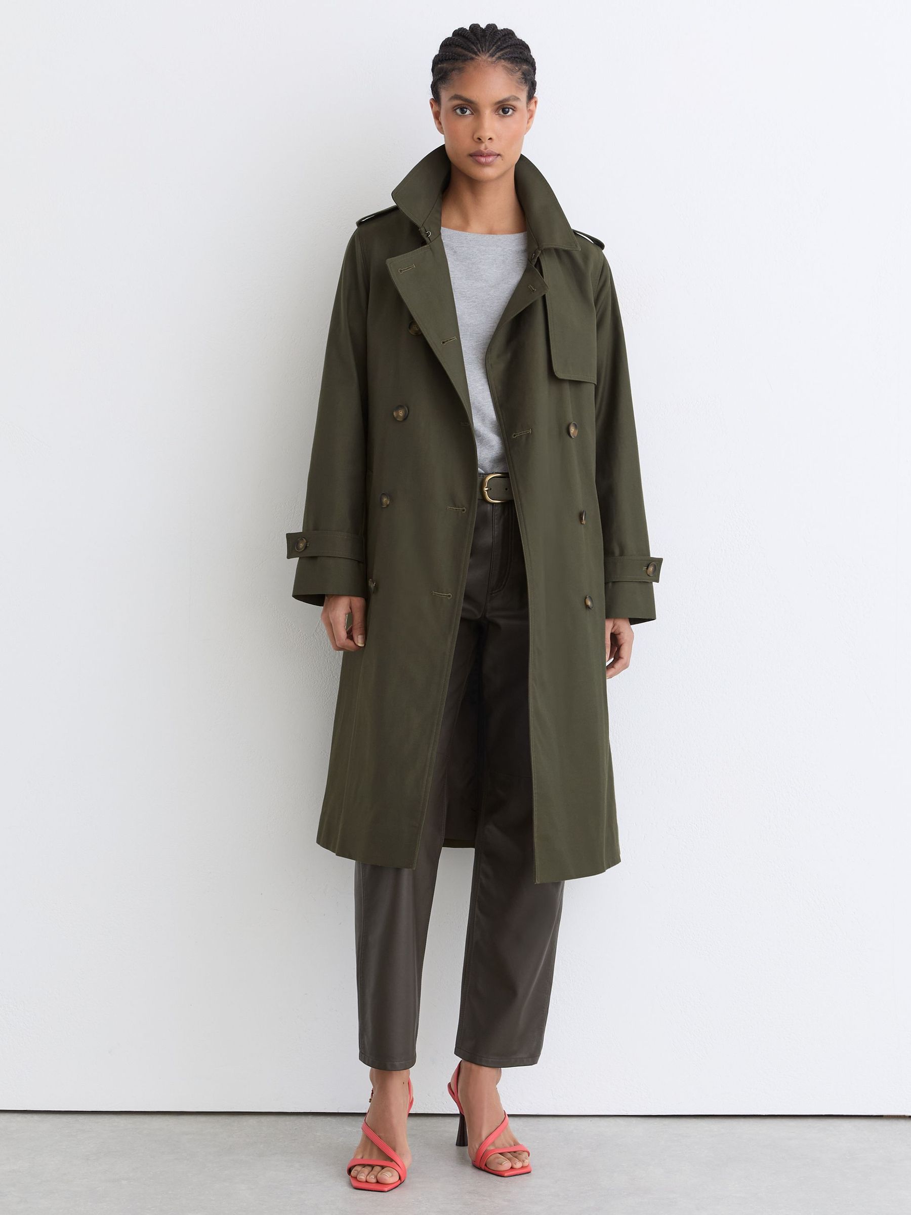 Buy Reiss Khaki Green Azura Petite Hooded Insert Trench Coat from