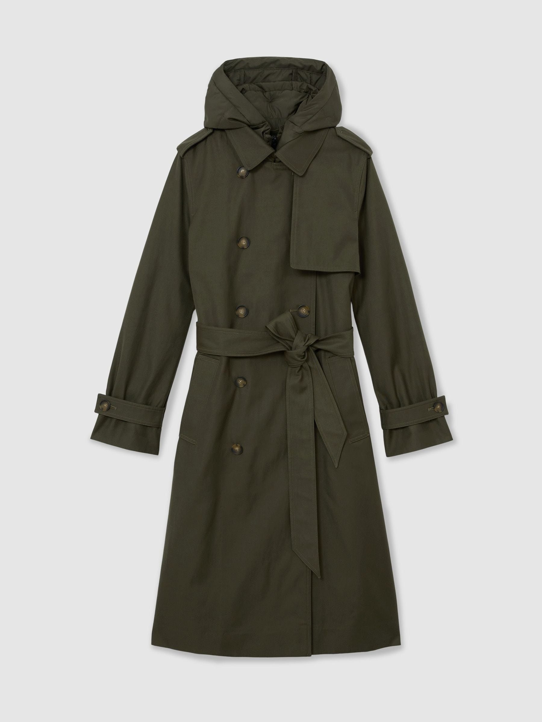 Buy Reiss Khaki Green Azura Petite Hooded Insert Trench Coat from