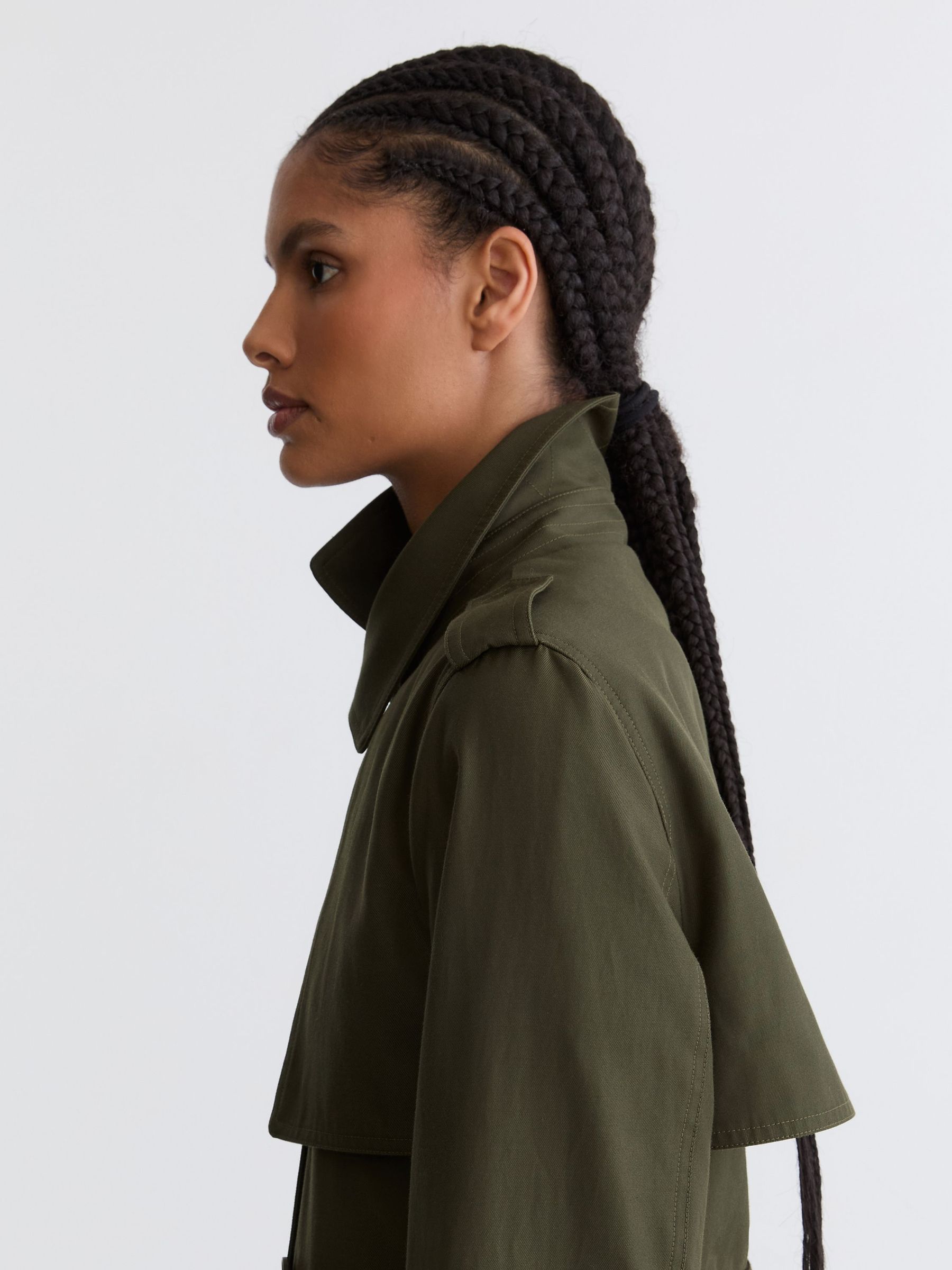 Buy Reiss Khaki Green Azura Petite Hooded Insert Trench Coat from