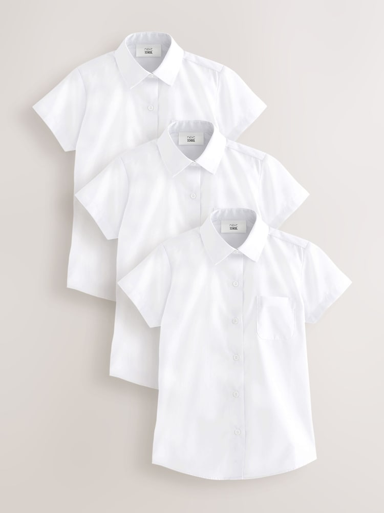 White Short Sleeve School Shirts 3 Pack (3-18yrs) - Image 1 of 5 White Short Sleeve School Shirts 3 Pack (3-18yrs) - Image 1 of 5