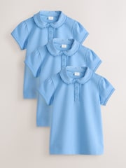 ブルー - Girls Cotton Stretch Frill Collar School Polo Top 3 Pack (3-14yrs) - 画像 1 / 6